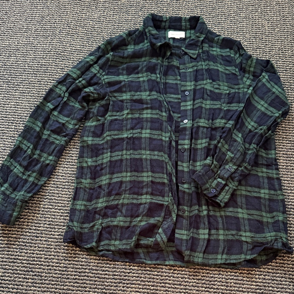 Super soft Green, navy, and Black Plaid Women's Button Down Shirt